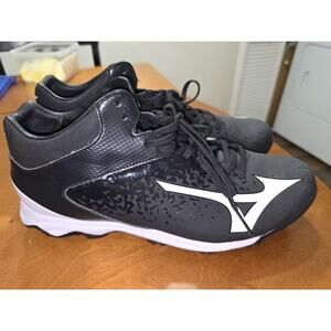 Mens Mizuno Size 12 Select Nine TPU Mid Molded Baseball Cleat Adult Black/White